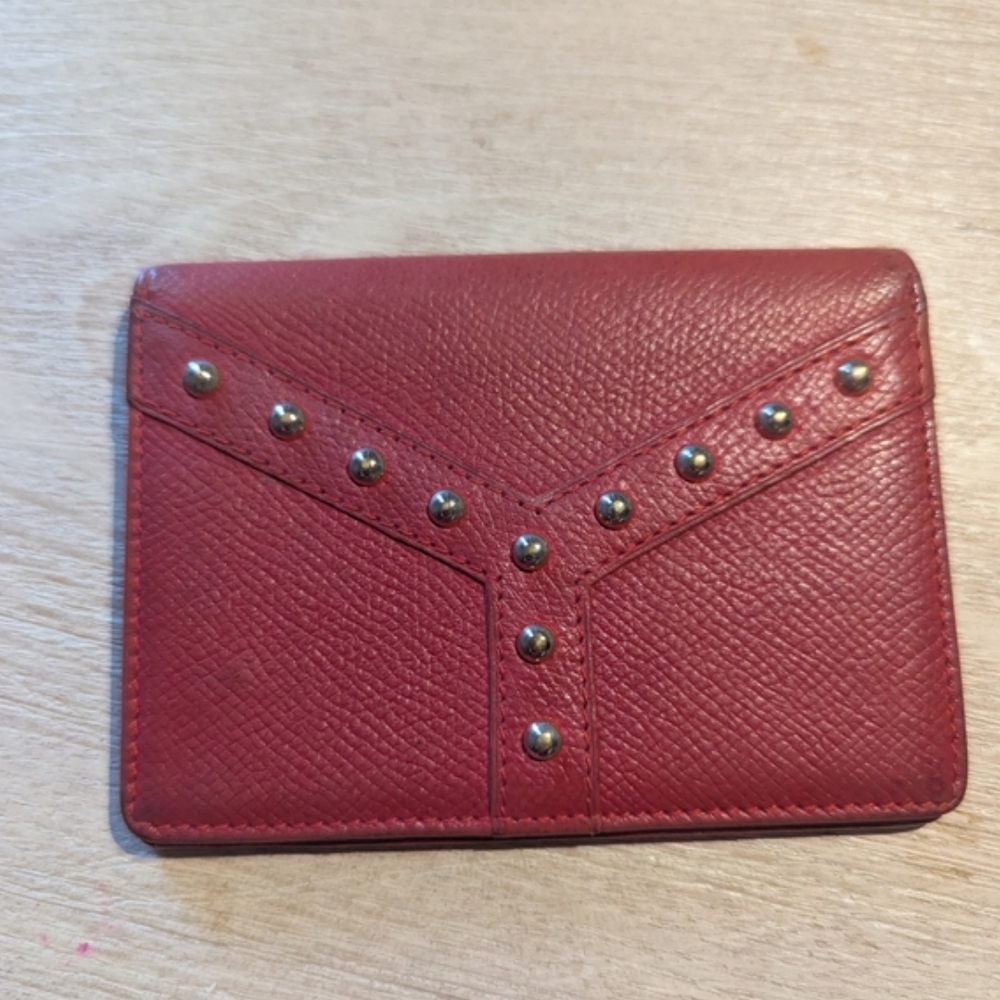 Yves Saint Laurent Red Leather Studded Card Case With COA - Picture 2 of 9